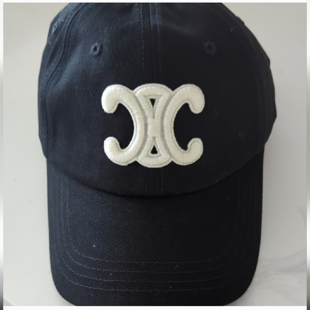 Celine Black Baseball Cap with White Logo